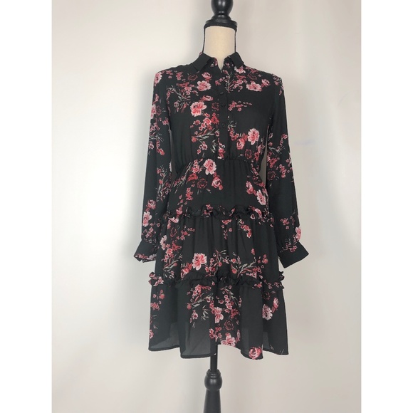 Maison Jules Women's  Black Floral Button Dress - Picture 1 of 7